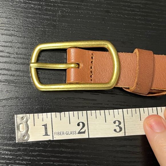 Preppy/boho Leather Belt with Rectangular Gold Tone Buckle - Picture 3 of 5